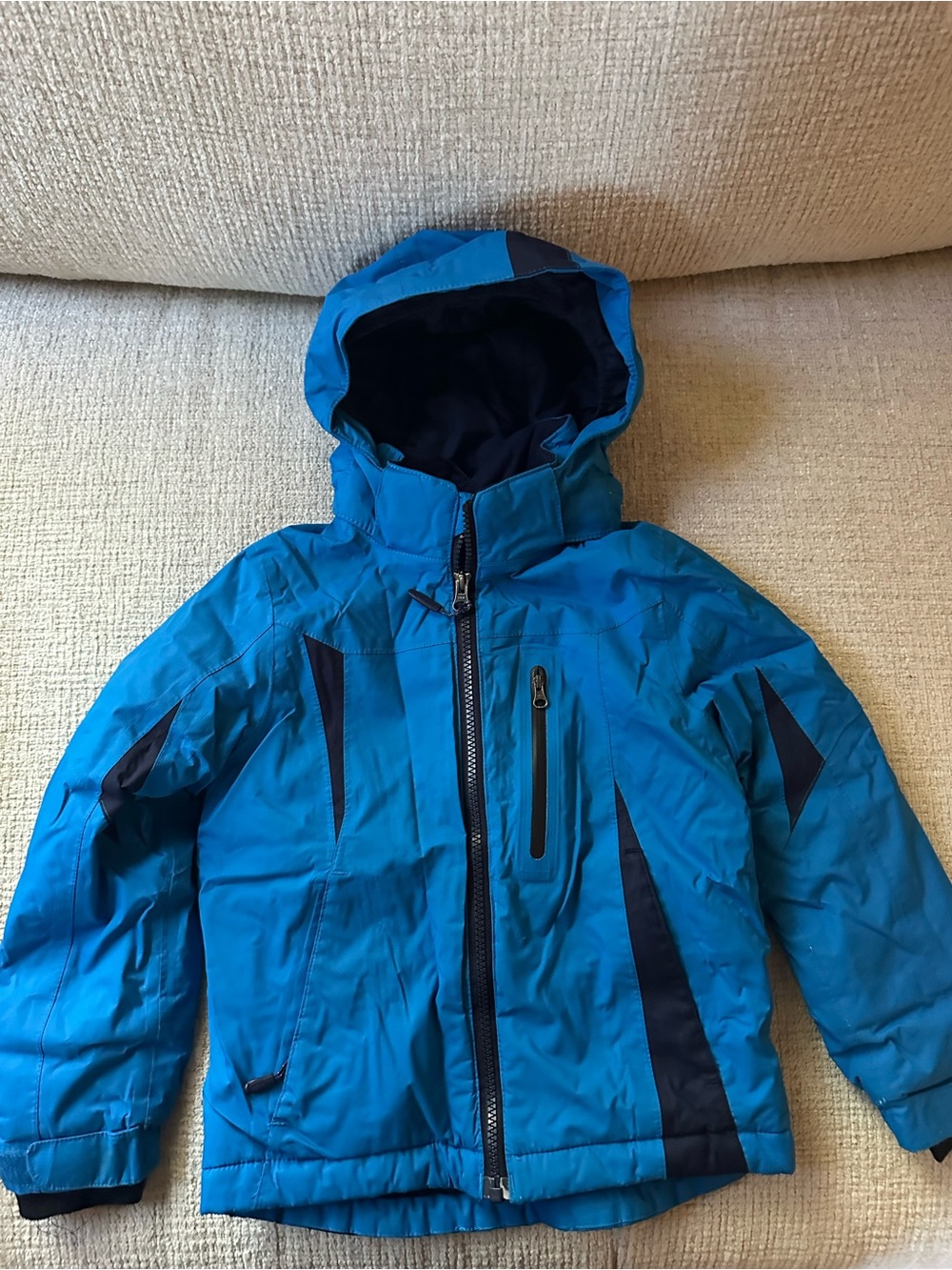 L.L. Bean Bright Blue Kids Hooded Puffer with Navy Accents Size 5/6